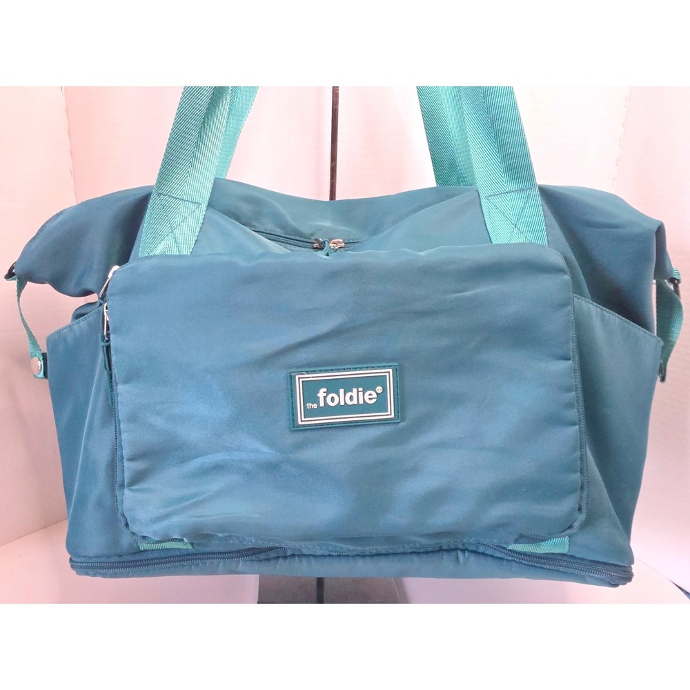 The Foldie Expandable Travel Bag Teal Blue Nylon Duffel Weekender Tote Bag